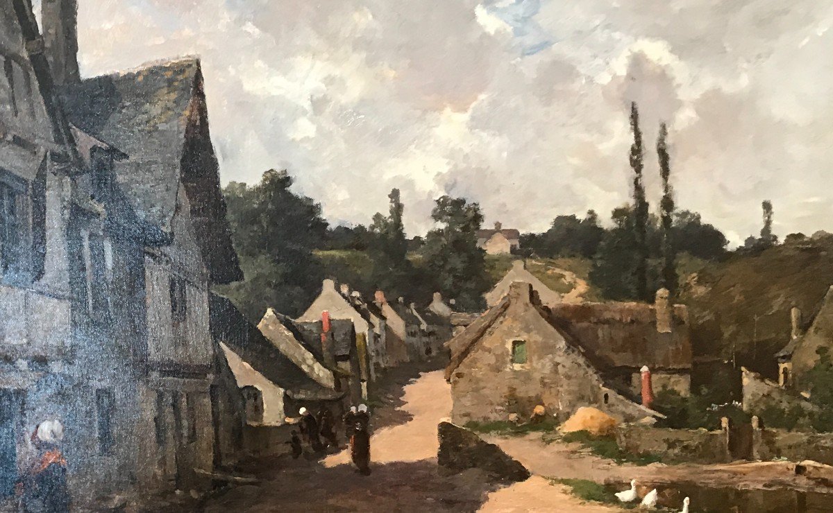 Ernest Baillet Scène De Village Bretagne Vers 1890 Huile Sur Toile -photo-1