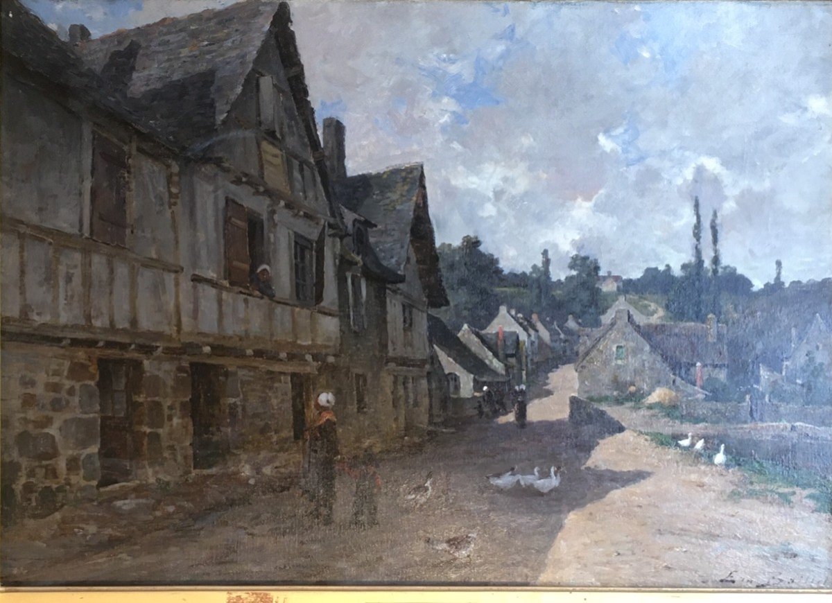 Ernest Baillet Scène De Village Bretagne Vers 1890 Huile Sur Toile -photo-3