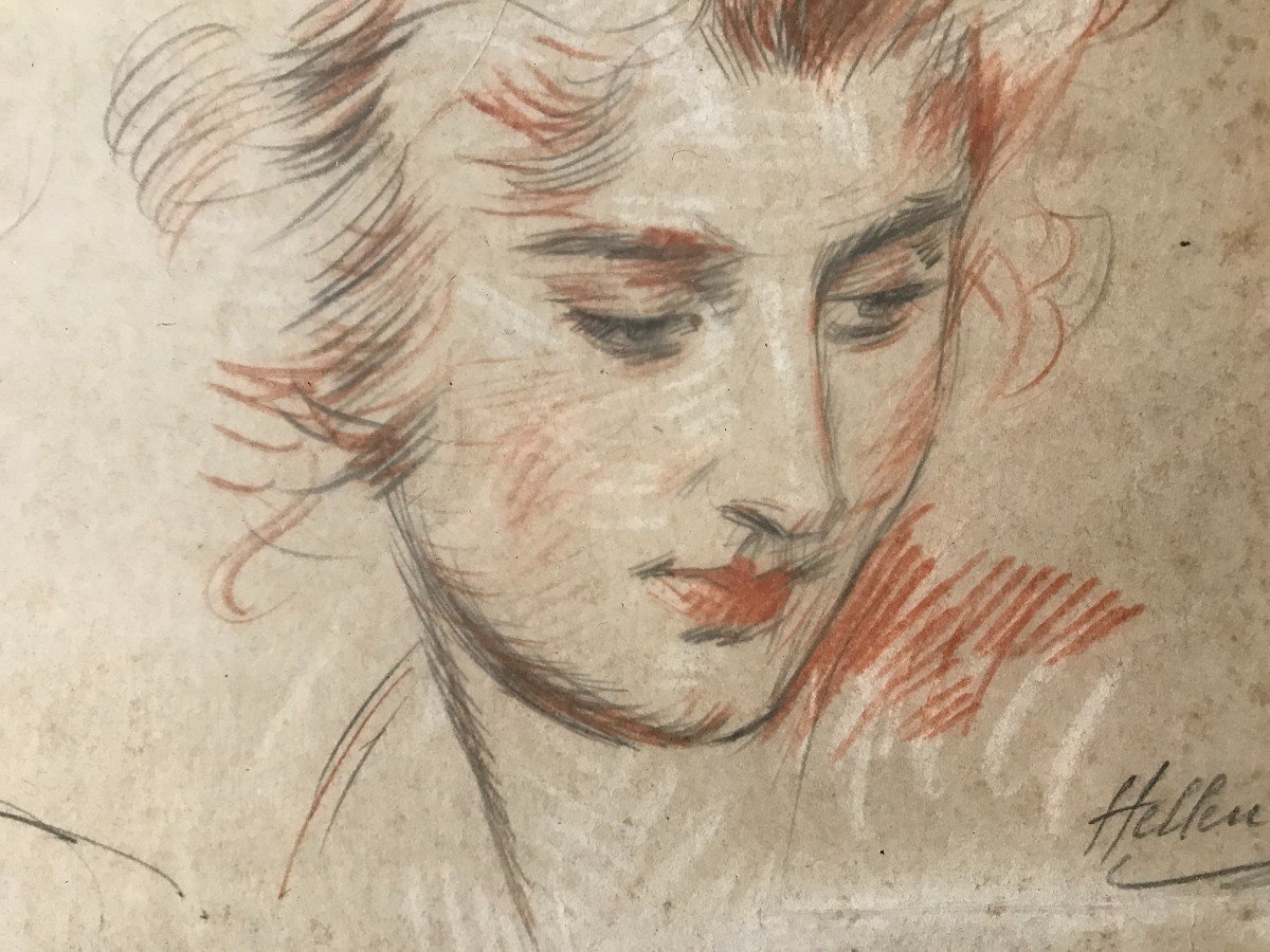 Études De Femmes Crayon Et Sanguine Sur Papier "Helleu" vers 1910-photo-2