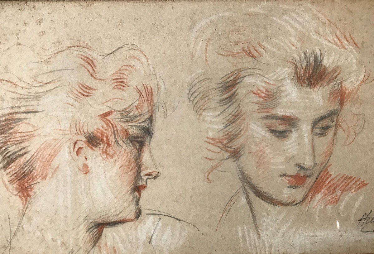 Études De Femmes Crayon Et Sanguine Sur Papier "Helleu" vers 1910