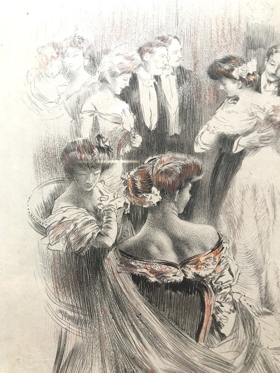 Paul César Helleu Lithographie Scène De Bal Belle époque Vers 1900-photo-2