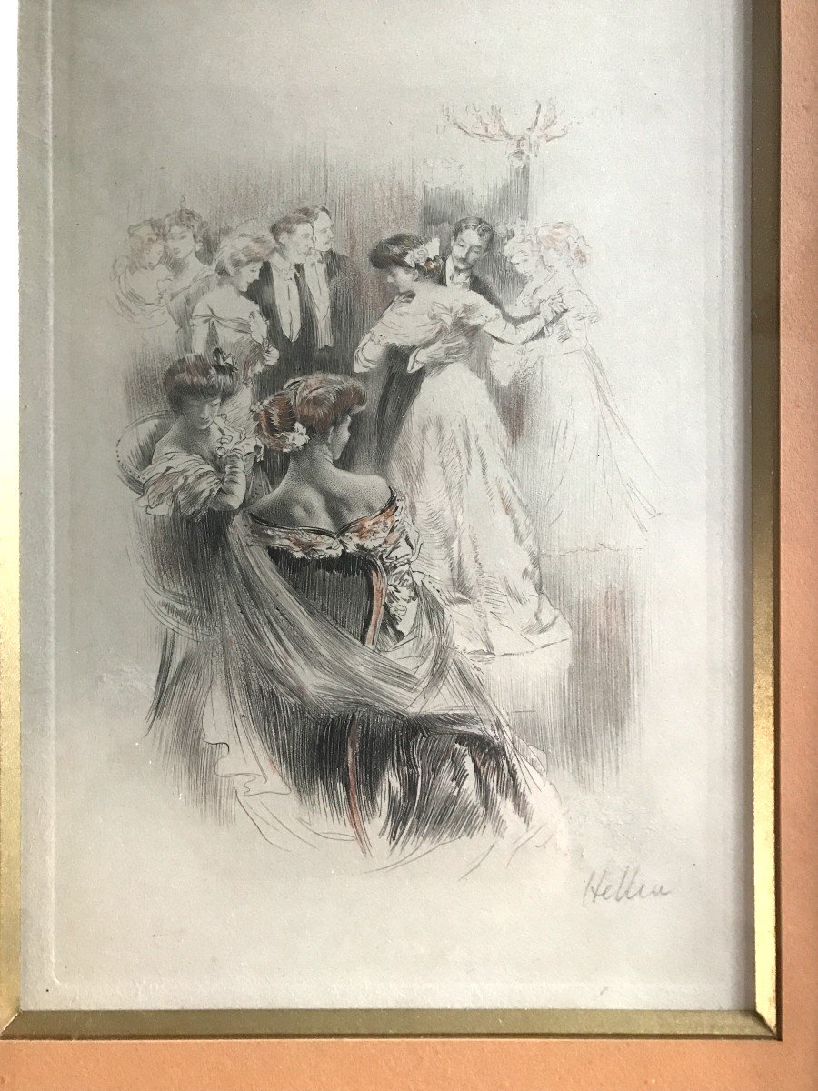 Paul César Helleu Lithographie Scène De Bal Belle époque Vers 1900-photo-4