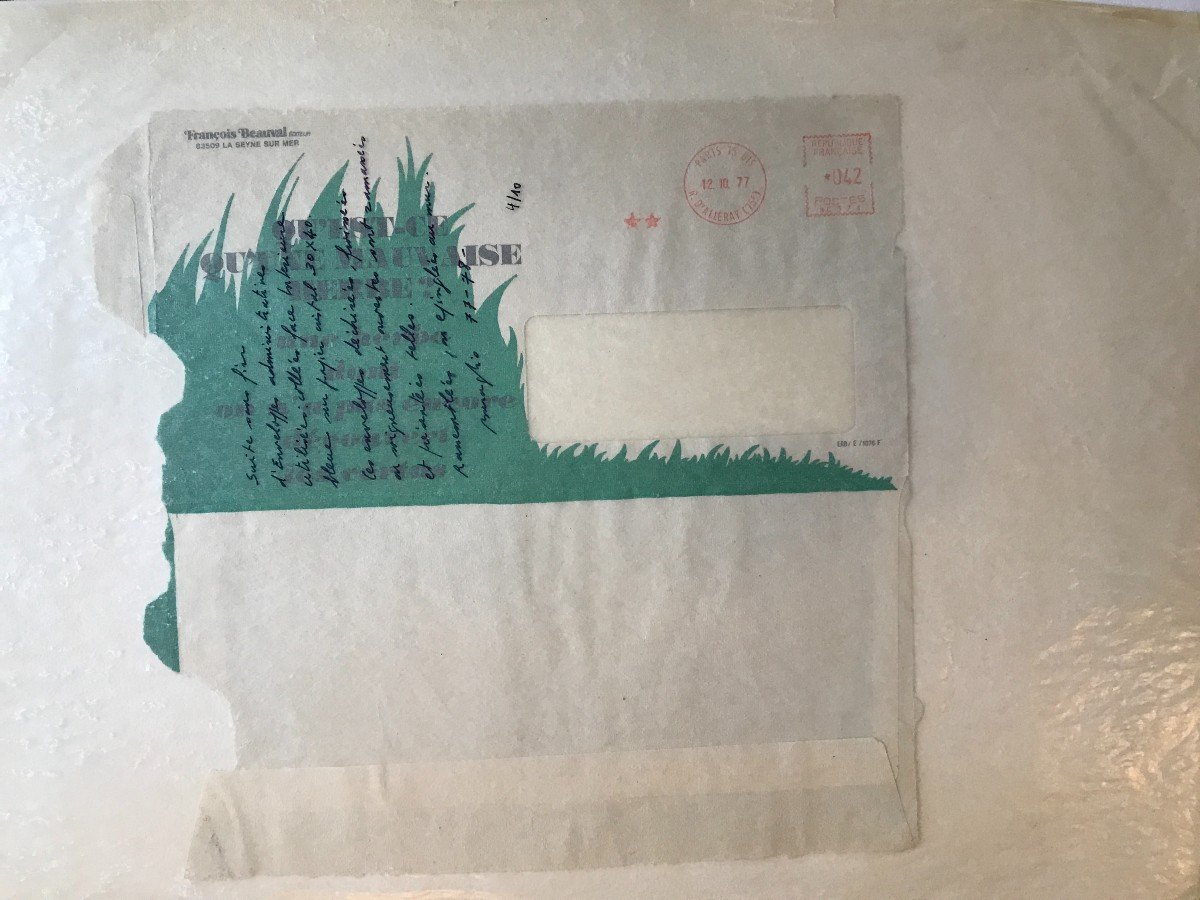 Pierre Buraglio Collage Enveloppe 1977-78 "4/10" Inscriptions manuelles Série autour des Enveloppes