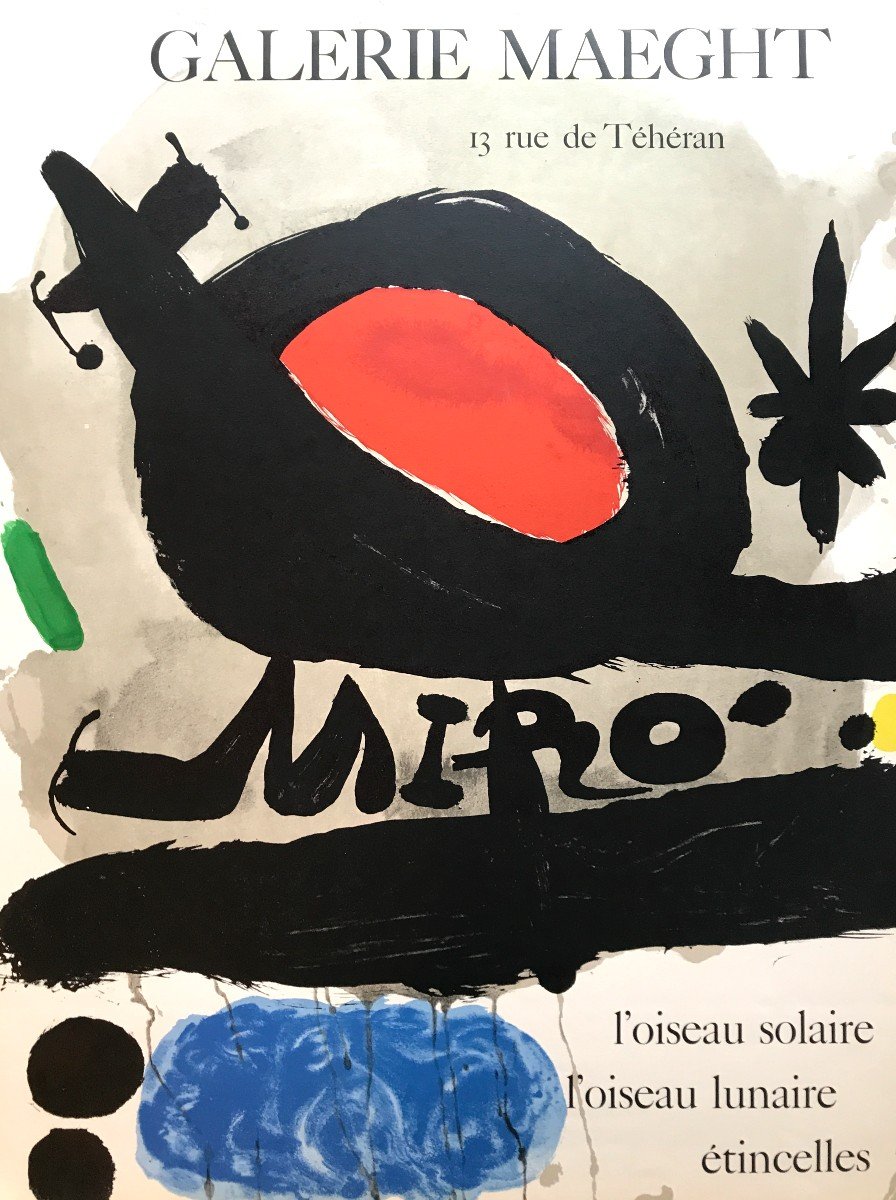 Affiche Lithographie Joan Miro Galerie Maeght "l'Oiseau lunaire l'Oiseau solaire" vers 1970/80