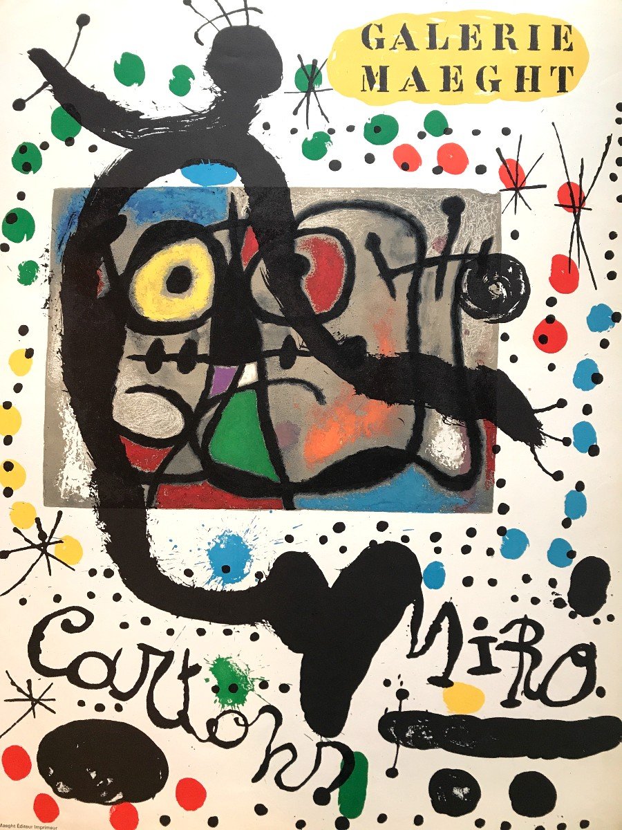 Affiche Lithographie Joan Miro Galerie Maeght éditeur et imprimeur "Cartons" vers 1960/70