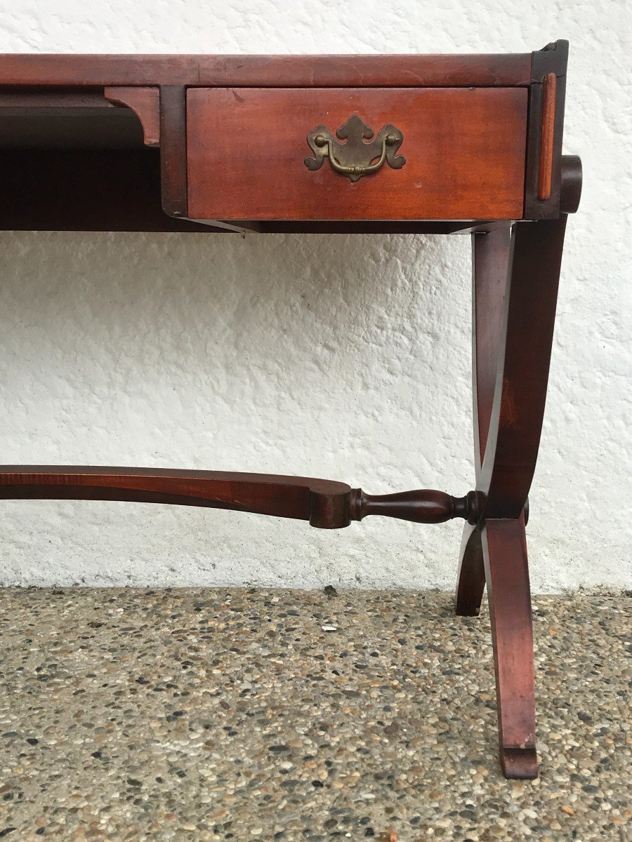 XIXth Century Regency Style English Desk (circa 1900) Mahogany And Leather-photo-2