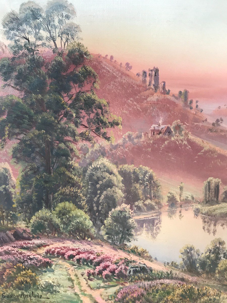 Gaston Anglade Heathers And Rivers XIXth Century Oil On Canvas