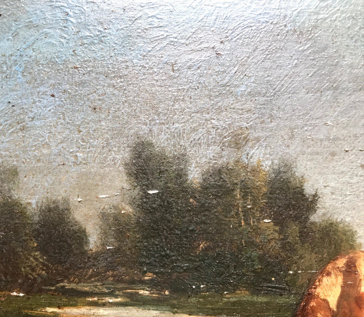 André Cortes Barbizon Scene Of Cows Around 1870 Oil On Panel-photo-2