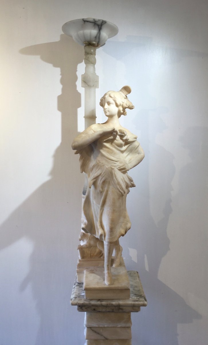 A. Saccardi. Light Sculpture In Alabaster Italian Work From The 19th Century-photo-2