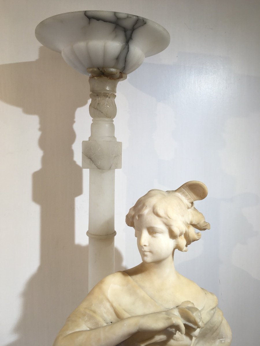 A. Saccardi. Light Sculpture In Alabaster Italian Work From The 19th Century-photo-1