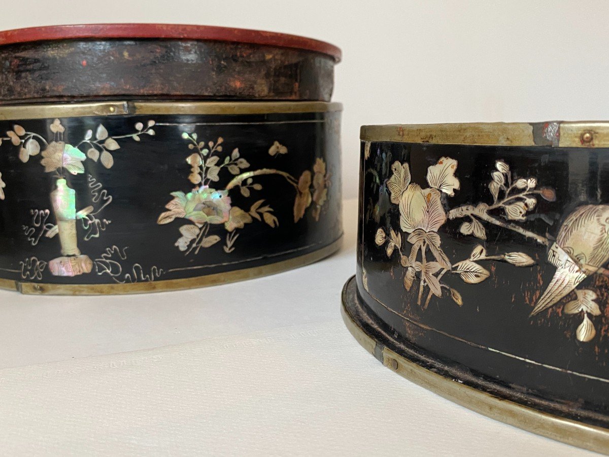 China 19th Century Circular Mother-of-pearl Compartment Box Inlaid With Engraved Motifs-photo-3