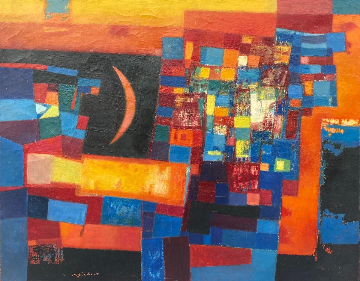 Jacques Englebert (1925) Composition Abstraite Huile Sur Toile 1960 1970