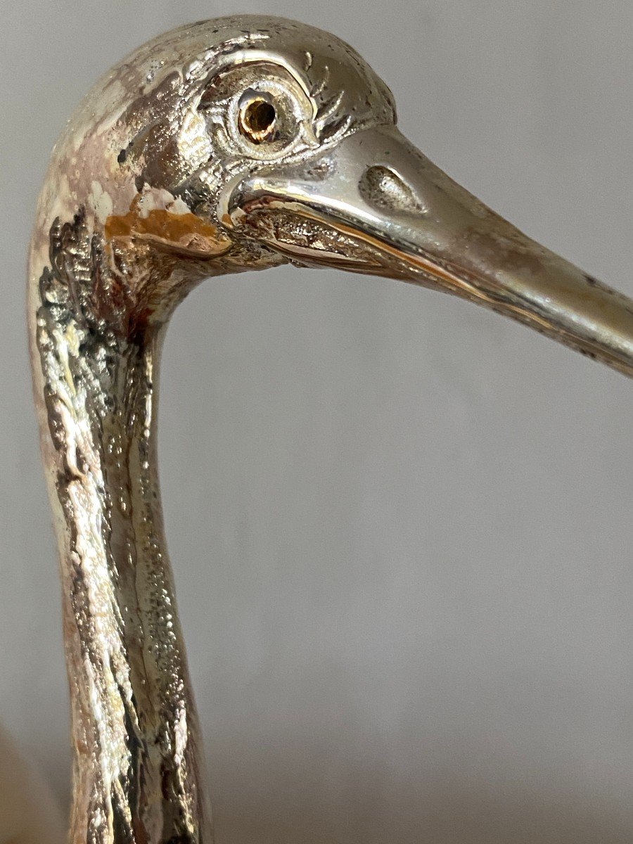 Modernist Heron Bird Sculpture Signed Gabriella Binazzi Conch Shell Gold Metal-photo-2