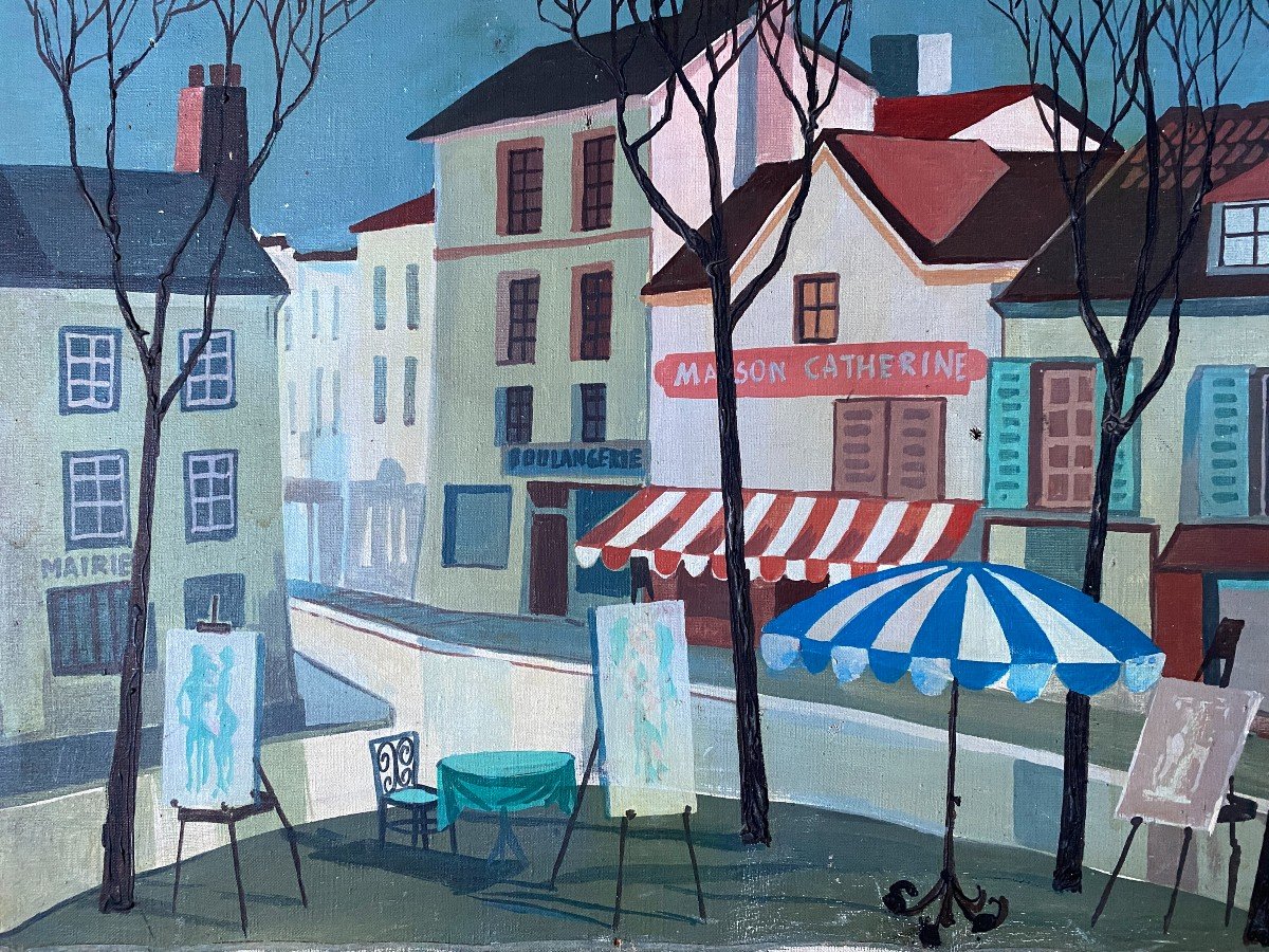 G. Pico Place Du Tertre Montmartre Paris Oil On Canvas 1970-photo-1
