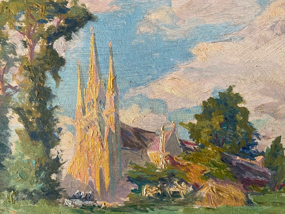 Arthur Midy Lavandières Le Faouët Huile Sur Panneau Vers 1900 Bretagne Paysage-photo-2