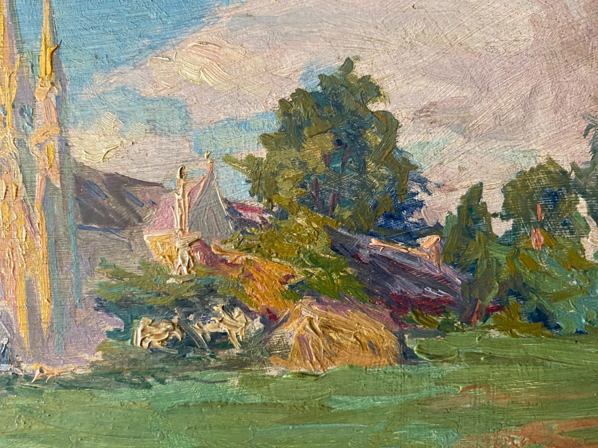 Arthur Midy Lavandières Le Faouët Huile Sur Panneau Vers 1900 Bretagne Paysage-photo-4