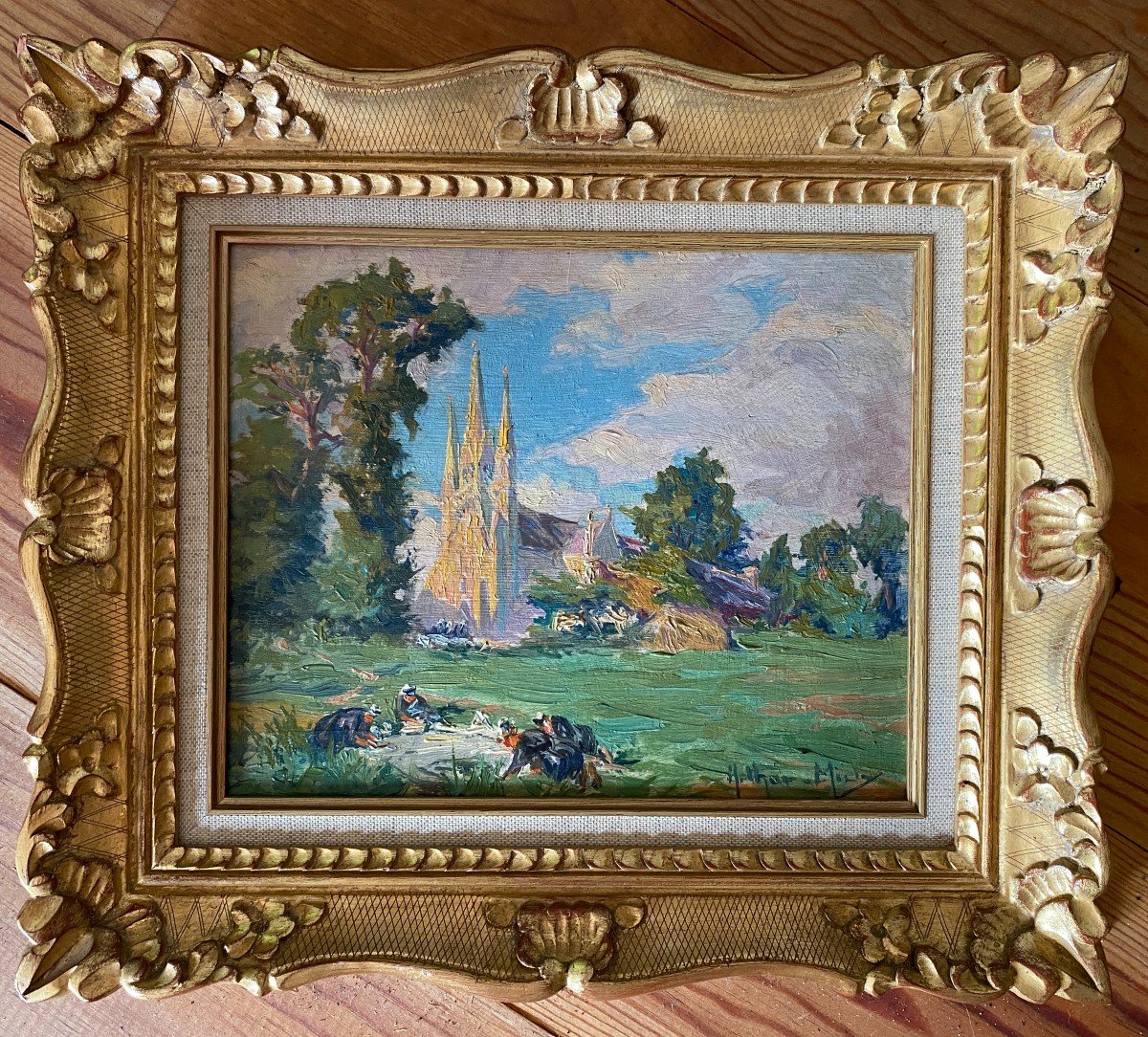 Arthur Midy Lavandières Le Faouët Huile Sur Panneau Vers 1900 Bretagne Paysage-photo-1