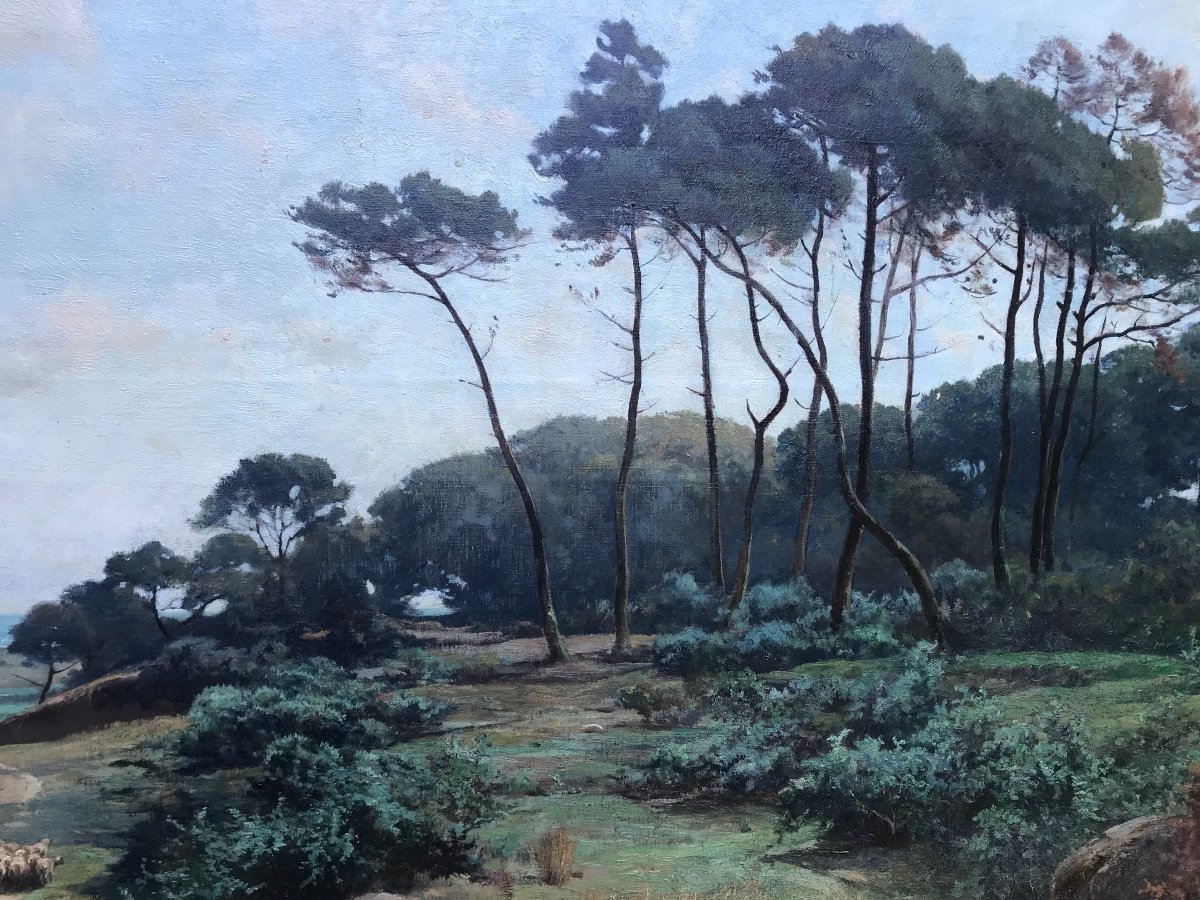 Eugene Vergez. Oil On Canvas. Landes. Breton Landscape. Brittany.-photo-2