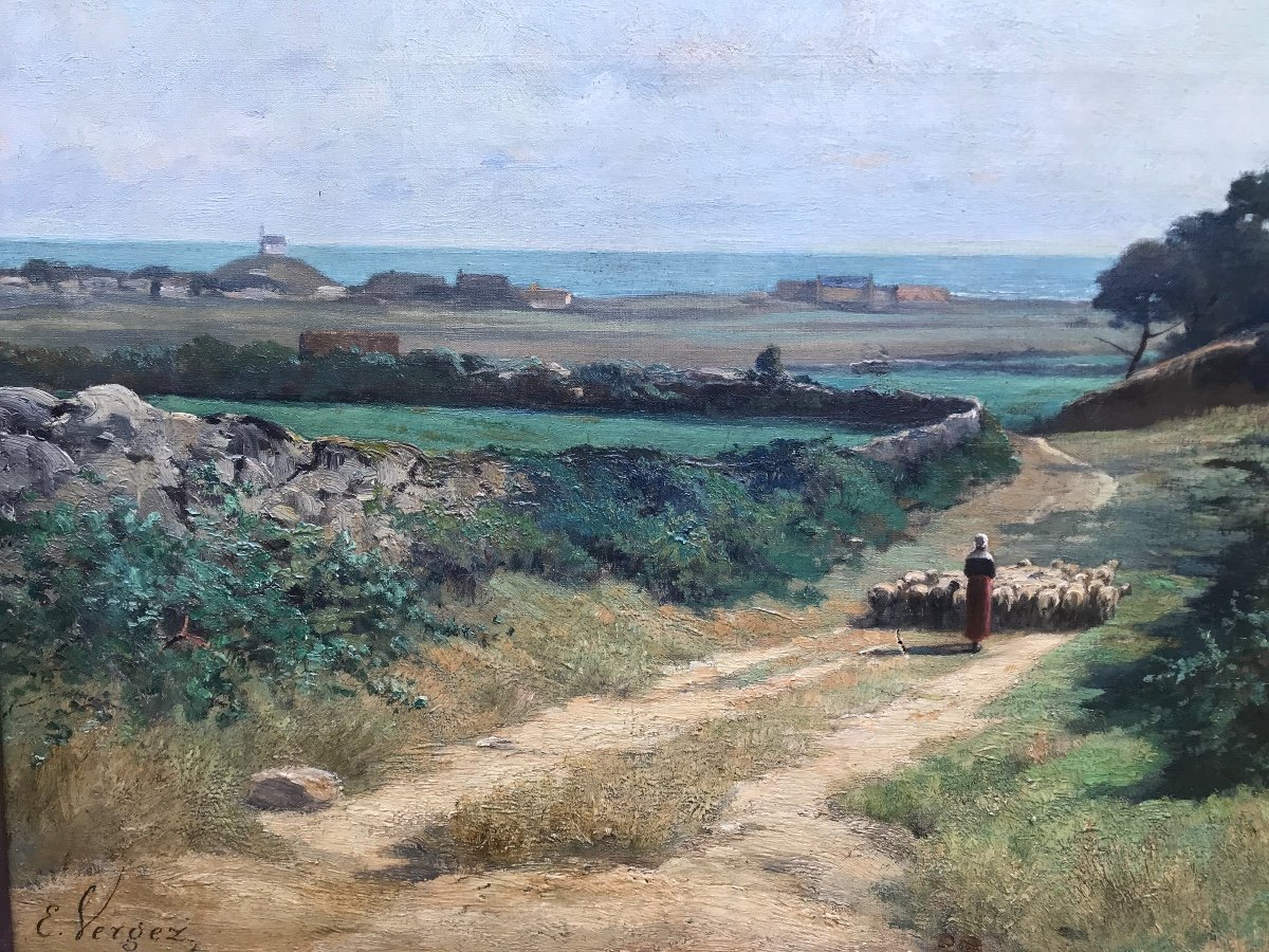 Eugene Vergez. Oil On Canvas. Landes. Breton Landscape. Brittany.-photo-3