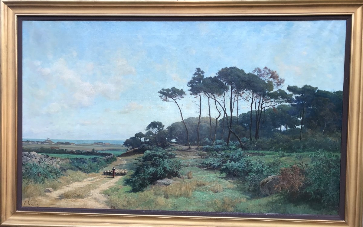 Eugene Vergez. Oil On Canvas. Landes. Breton Landscape. Brittany.