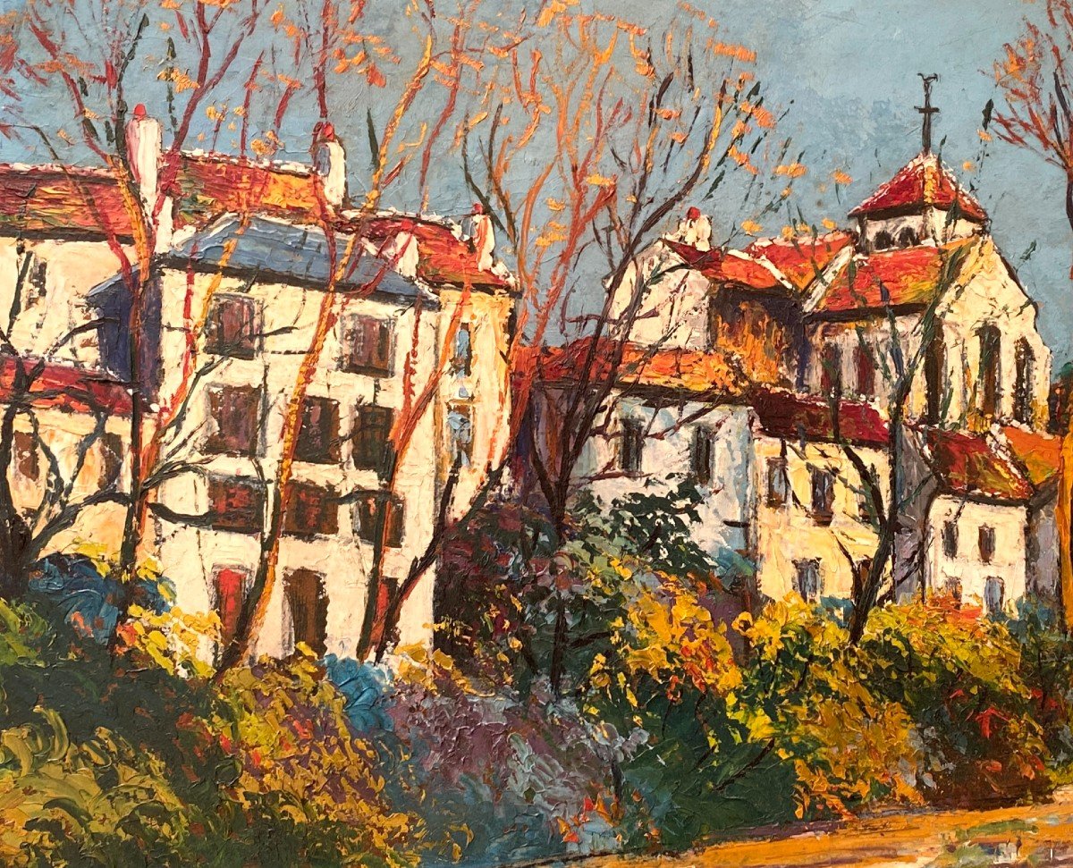 Élisée Maclet (1881-1962) "Montigny-sur-Loing" Huile Sur Carton Paysage Paris XXème Siècle-photo-2