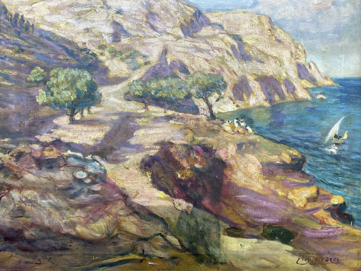 Clovis Cazes Peinture Paysage Méditerranéen Scène Bord De Mer Huile Sur Toile  Vers 1900