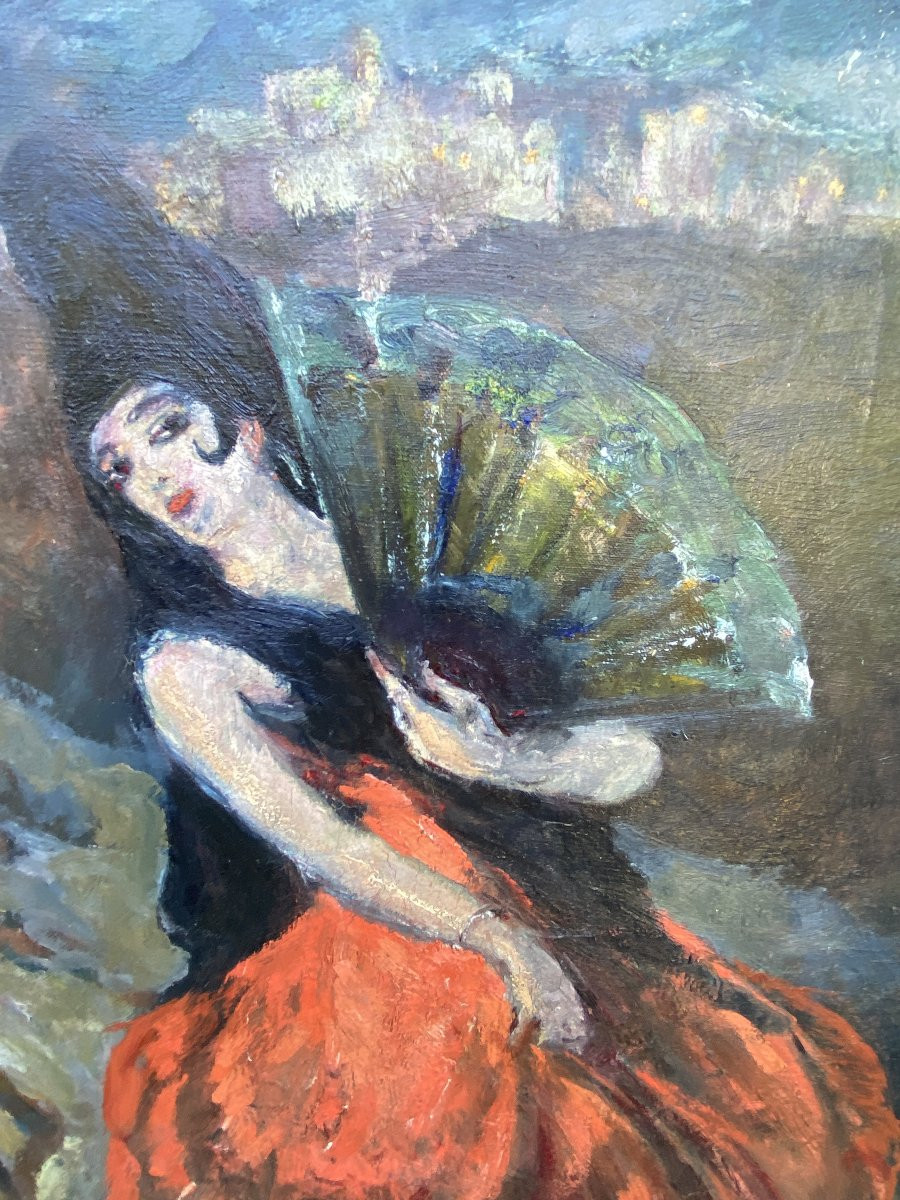 Clovis Cazes Peinture Portrait / Scène De Genre Danseurs Flamenco Huile Sur Toile Vers 1900-photo-3