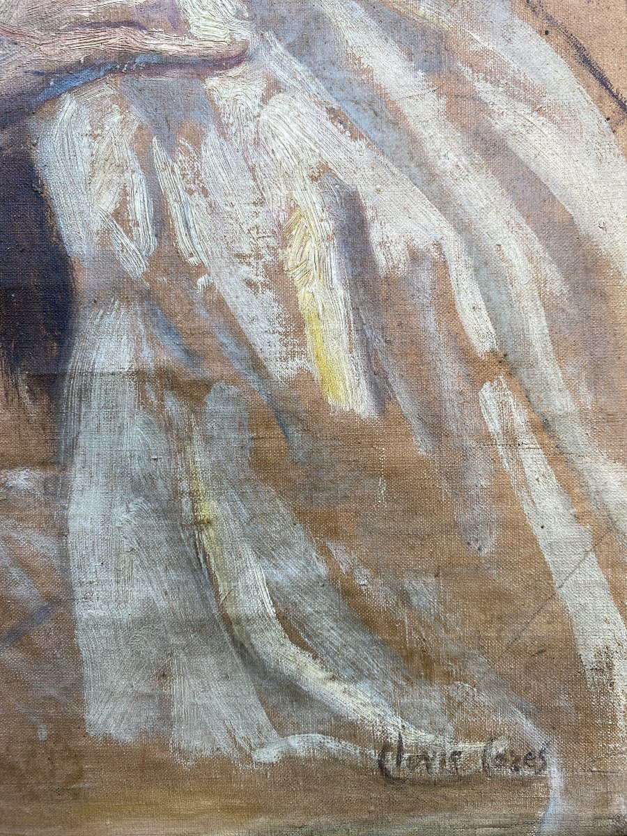 Clovis Cazes Portrait De Femme à La Coûture Huile Sur Toile Vers 1900-photo-2