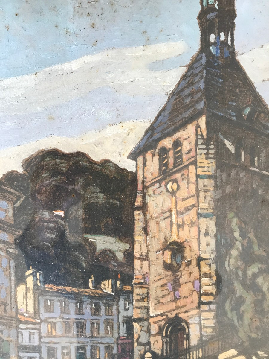 P.g.rigaud Lormont Bordeaux . Gouache Et Crayon Gras, église Vieux Lormont. Gironde-photo-1