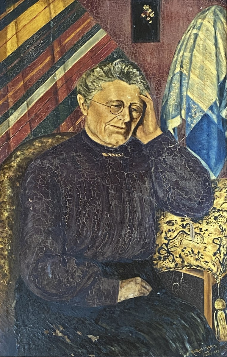 Portrait Femme Vieillesse Huile sur toile signée Matkulenska datée janvier 1942 France