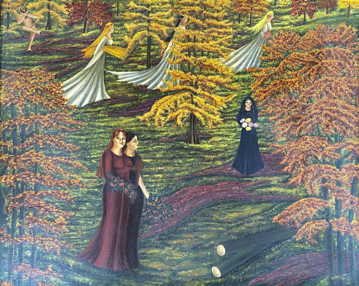 Animated Scene Allegory Of Autumn Floral Composition Matkulenska 1948 Oil On Canvas