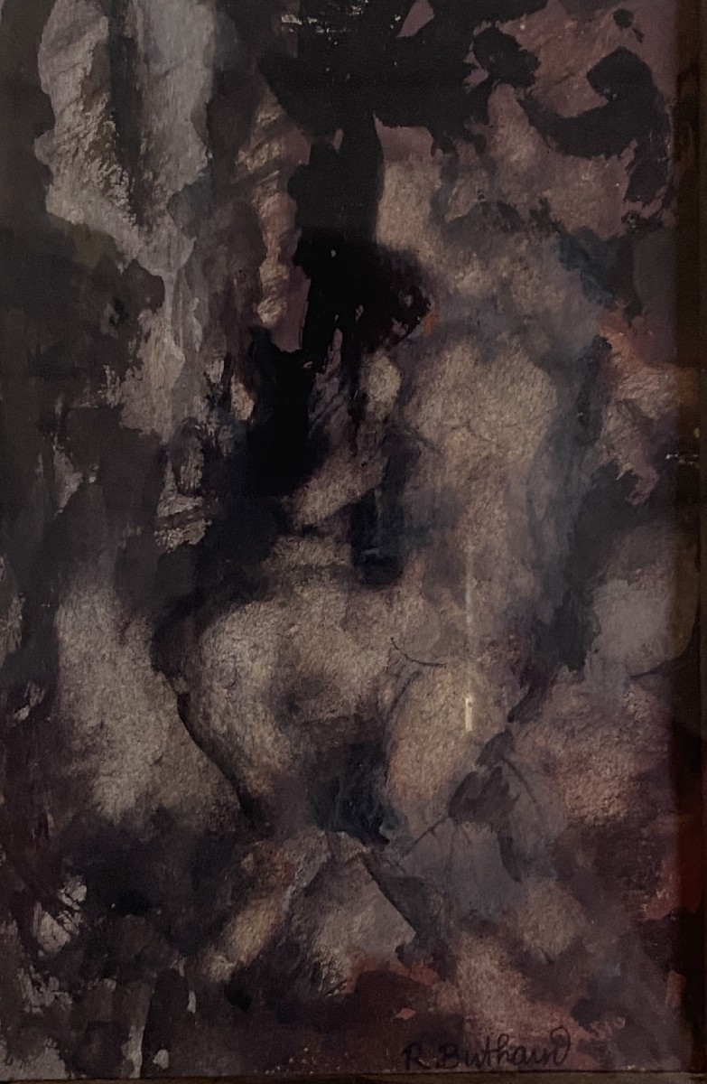 René Buthaud Esquisse Figure féminine Abstrait Gouache et encre sur papier vers 1960
