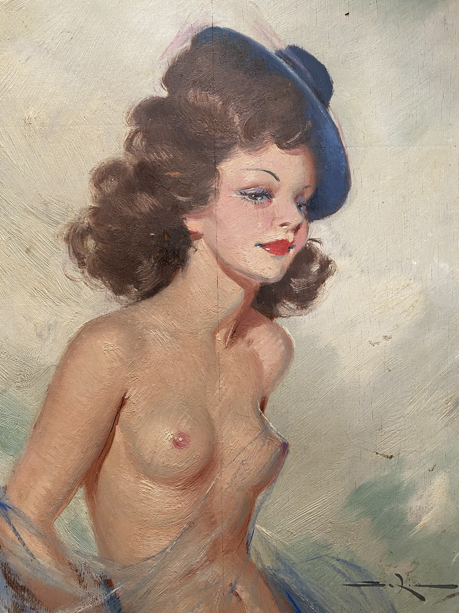 Portrait Élégante en buste Huile sur panneau vers 1930 signé "Bolia" dans le goût de Domergue 