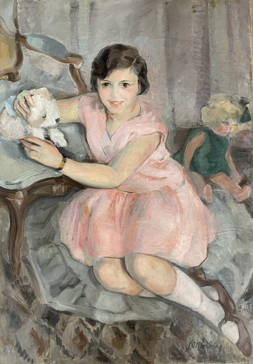 Suzanne Kaerhling Portrait Of A Young Girl With A Dog Circa 1930 Oil On Canvas Paris 20th Century