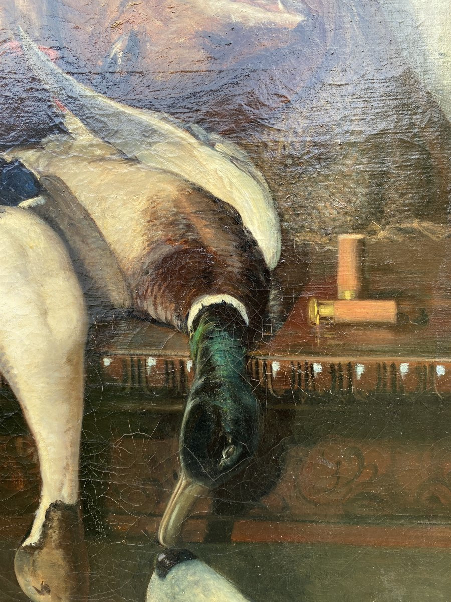 Mugnier / Munier Nature Morte Retour de Chasse XIXème Siècle Huile sur Toile Beaux Arts Paris-photo-3