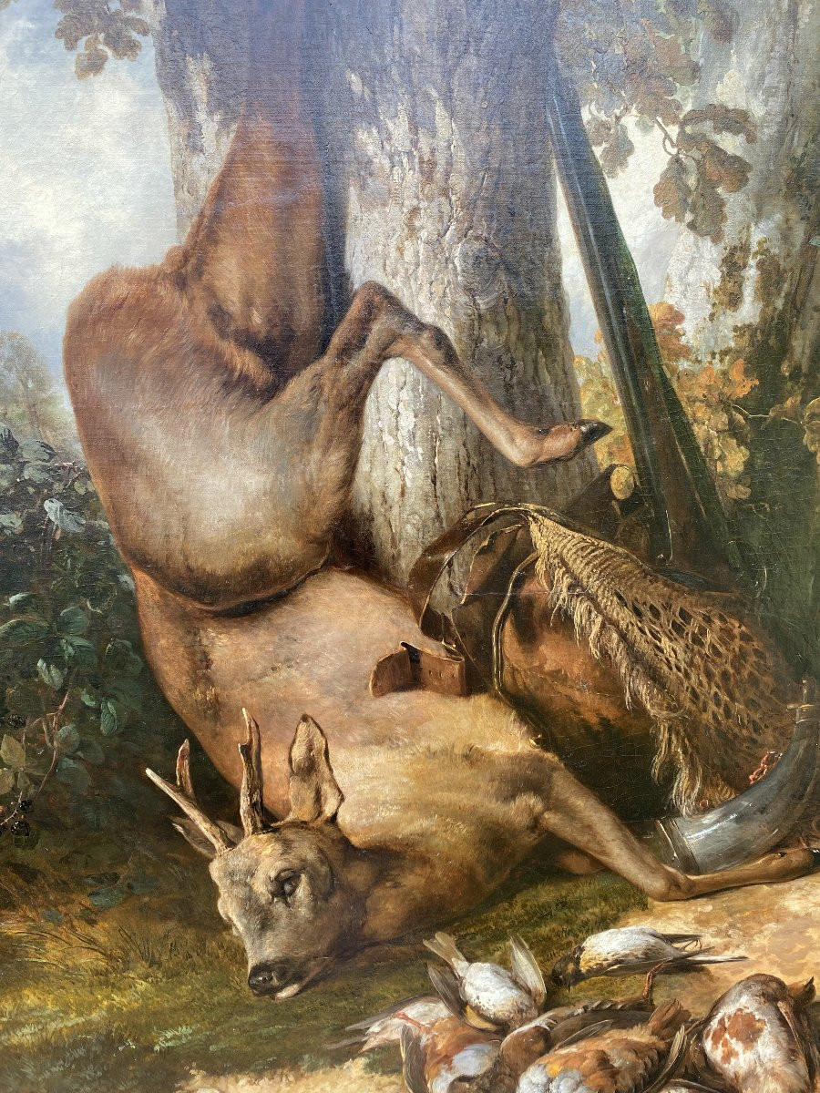 Jules Coignet (1798-1860) Nature Morte au chevreuil Huile sur toile 1950 Paris -photo-3