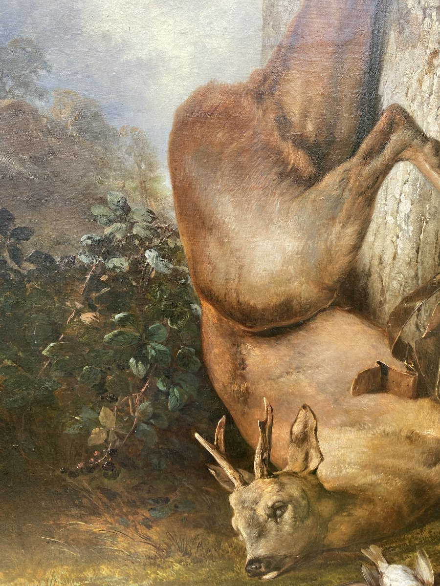 Jules Coignet (1798-1860) Nature Morte au chevreuil Huile sur toile 1950 Paris -photo-1