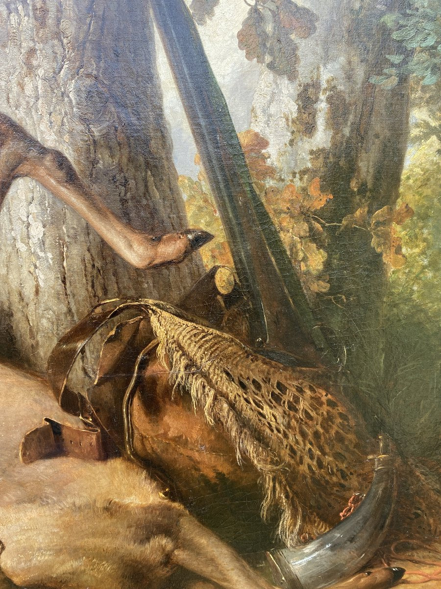 Jules Coignet (1798-1860) Nature Morte au chevreuil Huile sur toile 1950 Paris -photo-3