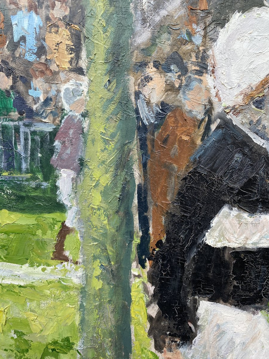 René Galant Course Hippique à Longchamp Huile sur toile 1974-photo-4