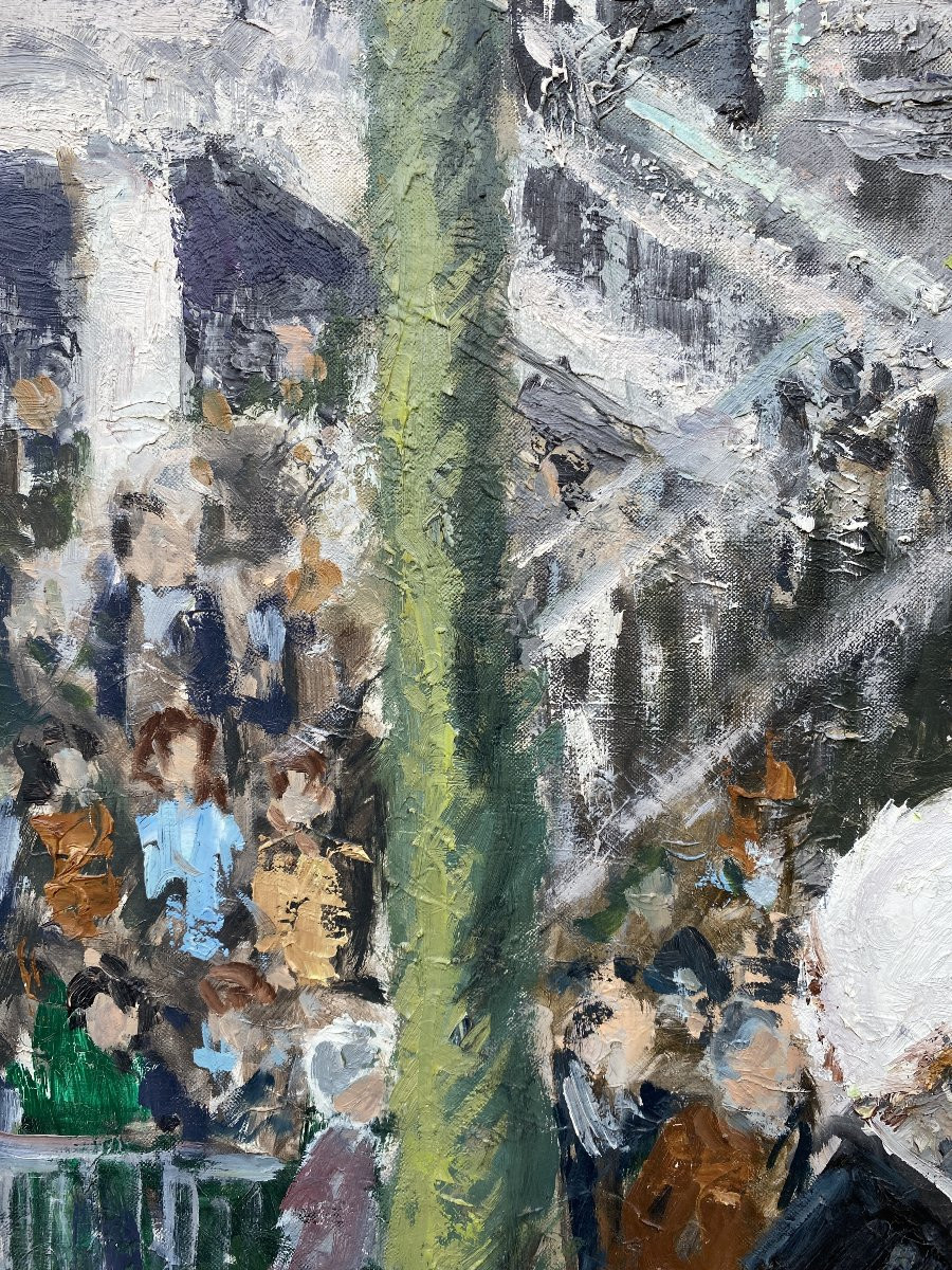 René Galant Course Hippique à Longchamp Huile sur toile 1974-photo-1