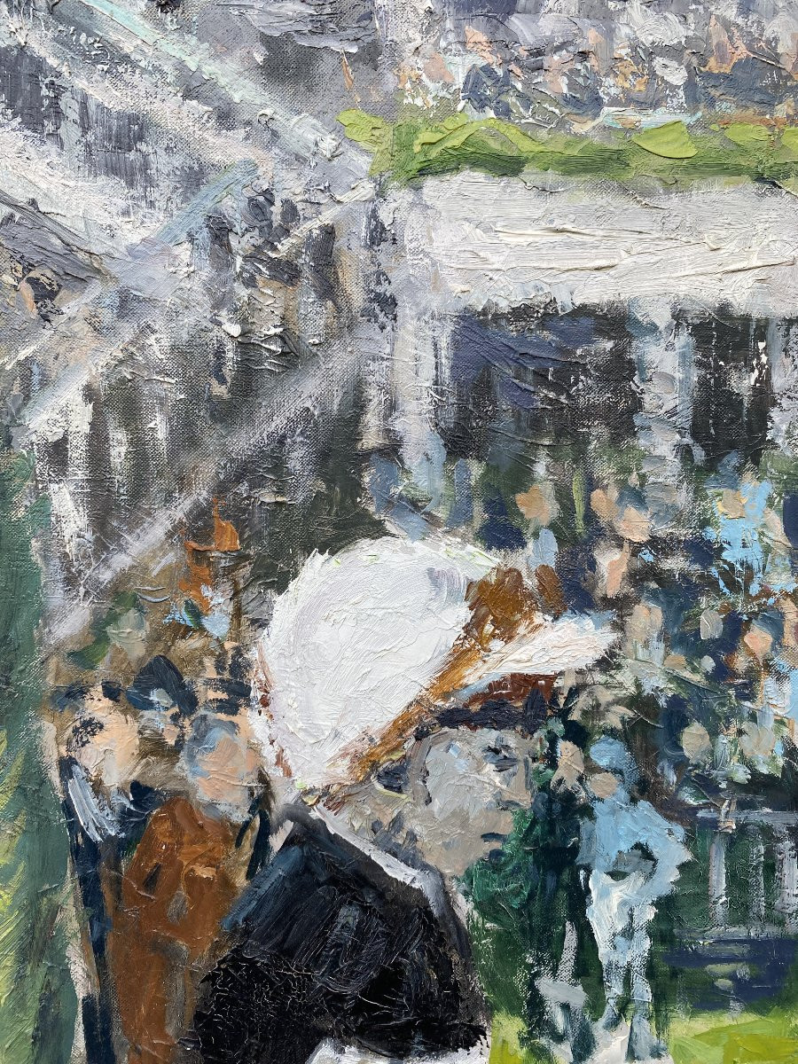 René Galant Course Hippique à Longchamp Huile sur toile 1974-photo-2