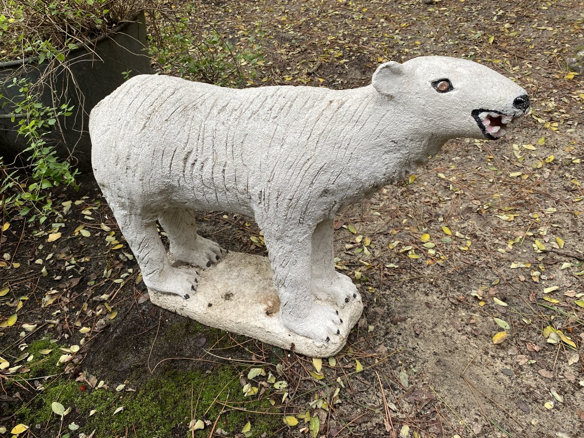 Animal Sculpture, Garden, Polar Bear, Cement, France, Circa 1960-photo-3