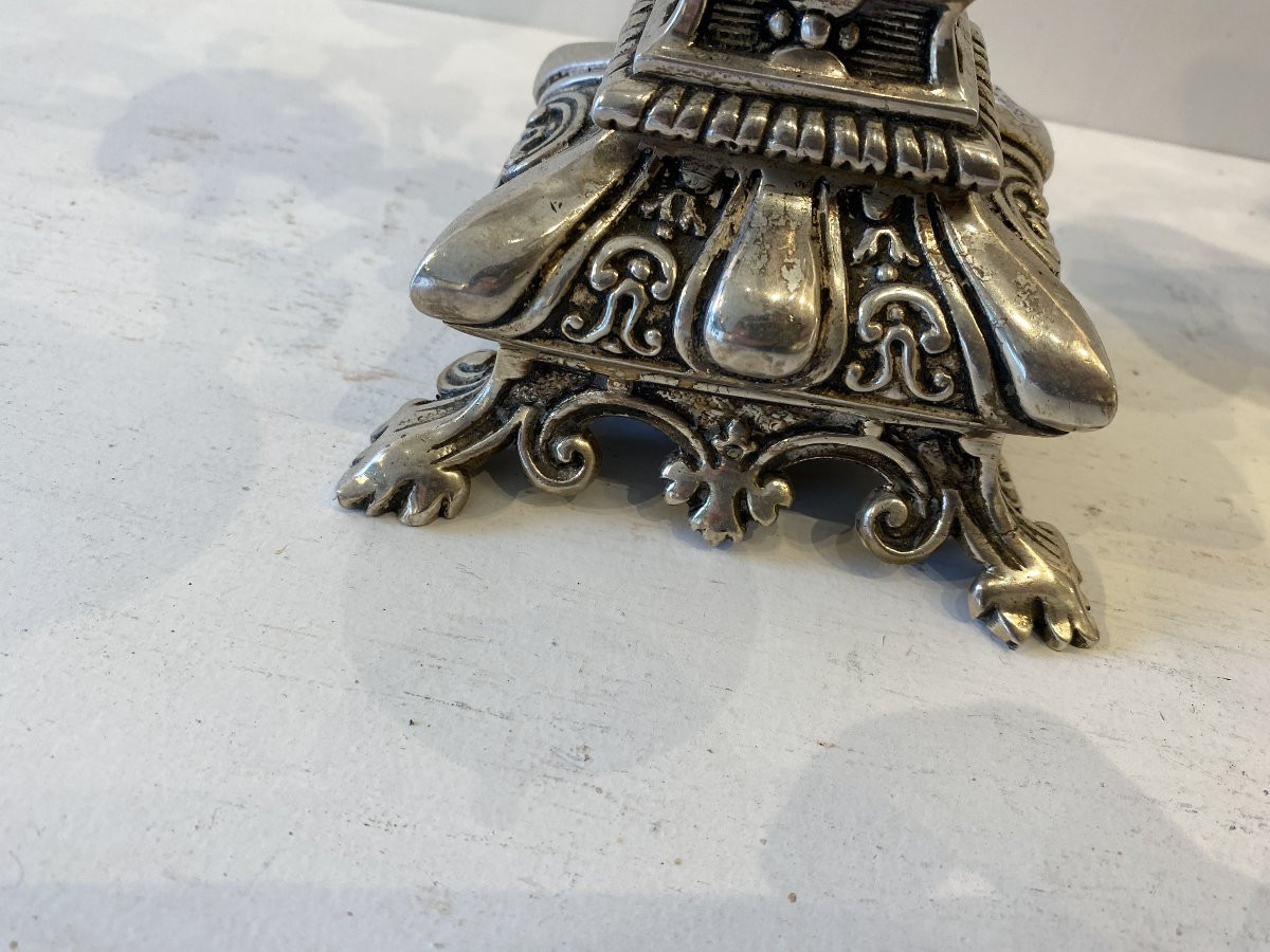 Pair Of Late 19th-century Silvered Bronze Candelabra In Perfect Condition, French Craftsmanship-photo-4