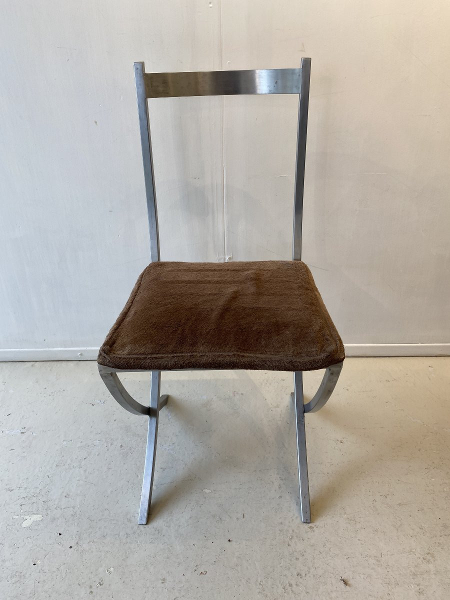 French Design Office Chair From The 1970s In The Style Of Maria Pergay. Brushed Steel.-photo-2