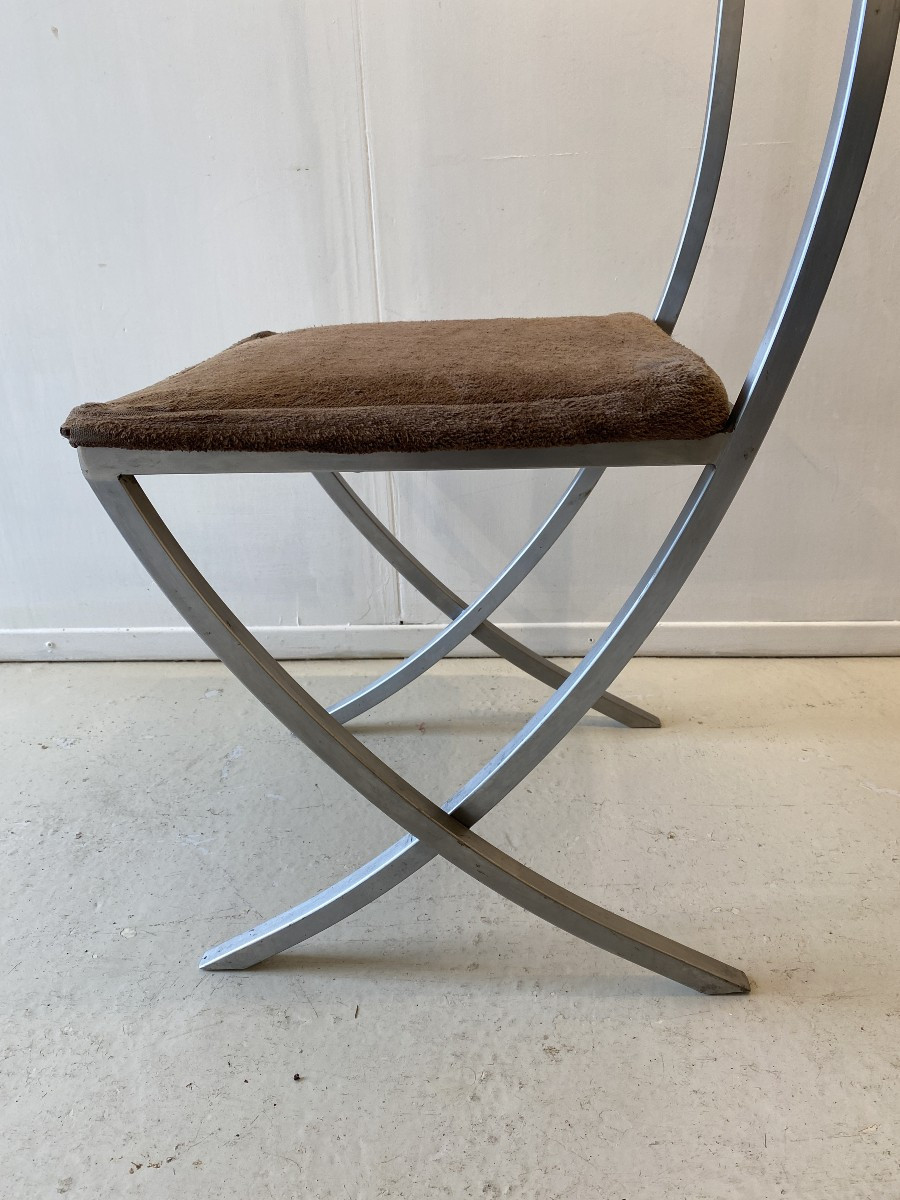 French Design Office Chair From The 1970s In The Style Of Maria Pergay. Brushed Steel.-photo-1