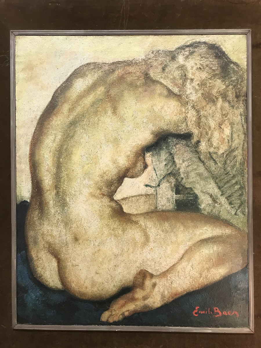 Emile Baes, Huile sur toile. Nu féminin vers 1930. Ecole Belge.-photo-2