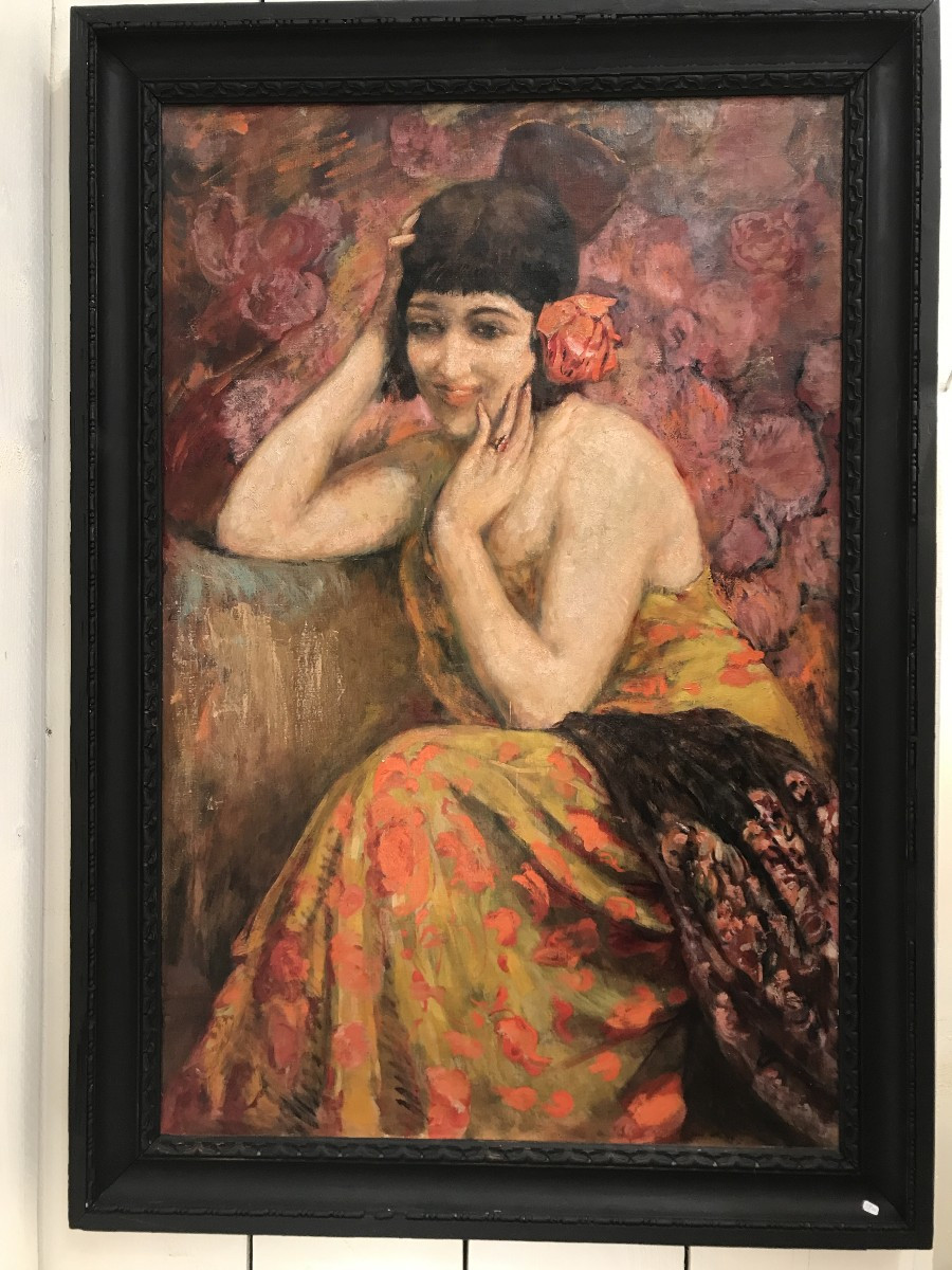 Clovis Cazes. portrait femme espagnole, flamenca vers 1910. Casa Velasquez. Huile sur toile.-photo-2