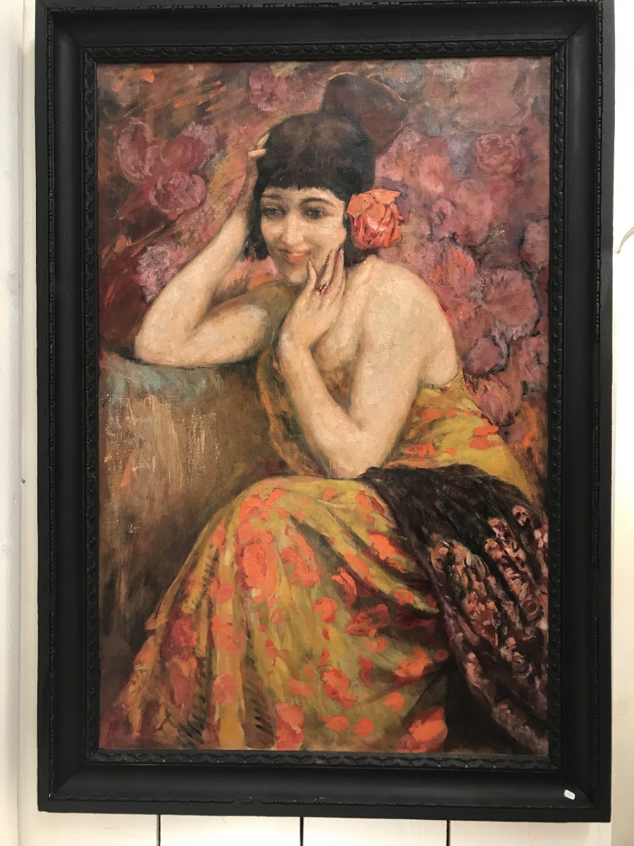 Clovis Cazes. portrait femme espagnole, flamenca vers 1910. Casa Velasquez. Huile sur toile.