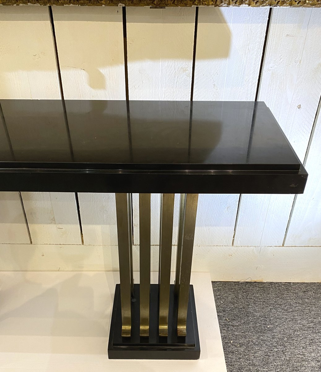 Console d'applique Art Déco 1930 Dans le Goût de Raymond Subes France Marbre et Fer Battu-photo-3