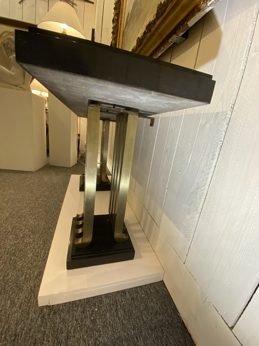 Console d'applique Art Déco 1930 Dans le Goût de Raymond Subes France Marbre et Fer Battu-photo-2